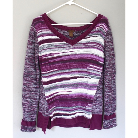 Purple White Knit Winter Long Sleeve Cute Sweater - Picture 3 of 6